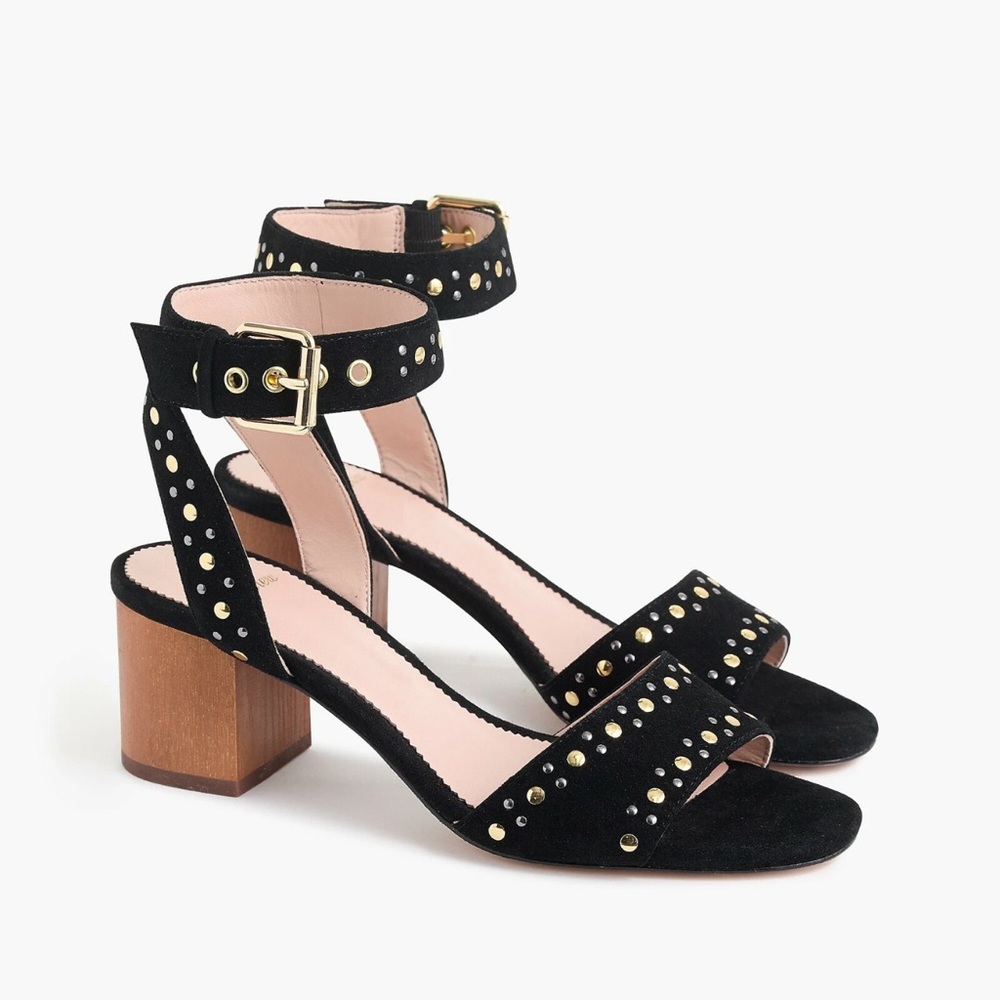 J. Crew Black Studded Block Heel Sandals